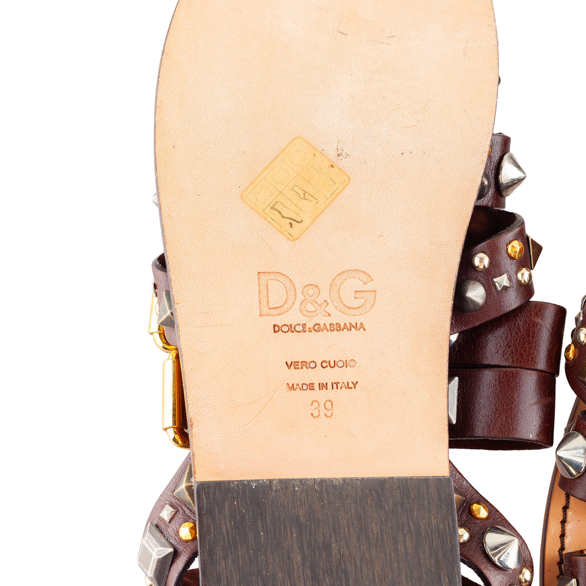 Dolce & Gabbana Brown Leather Multi-Studded Gladiator Sandals