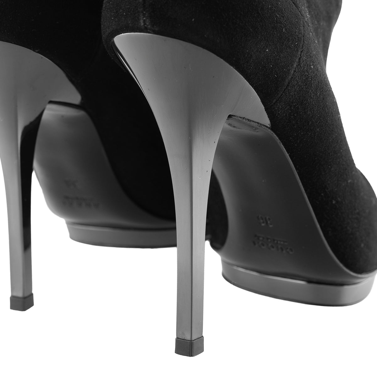 Gucci Black Suede Fold-Over Platform Stiletto Ankle Boots