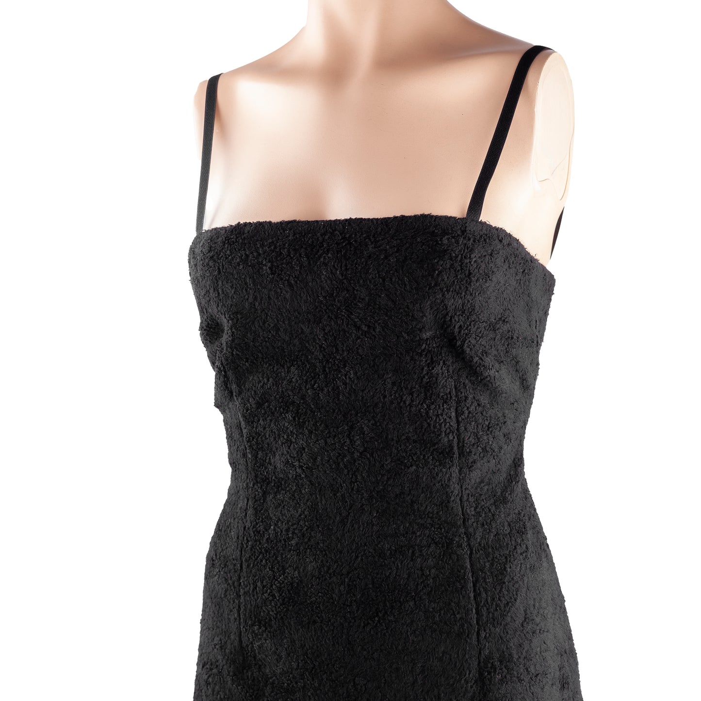 Dolce & Gabbana Vintage Fluffy Fur Black Bodycon Midi Dress (S)