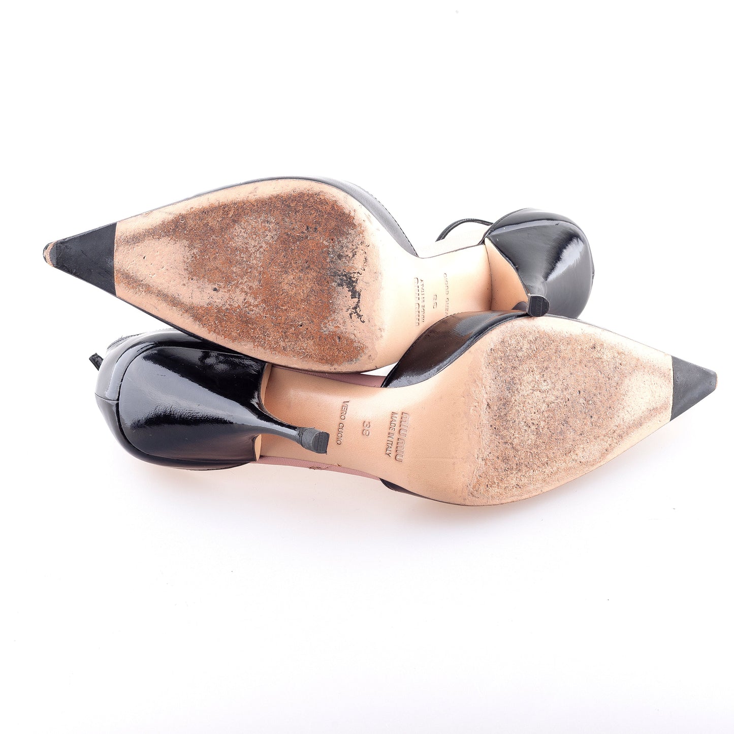 Miu Miu Vintage Kitten Bow Pointed Toe Black Patent Leather Heels (38 IT/39 EU)