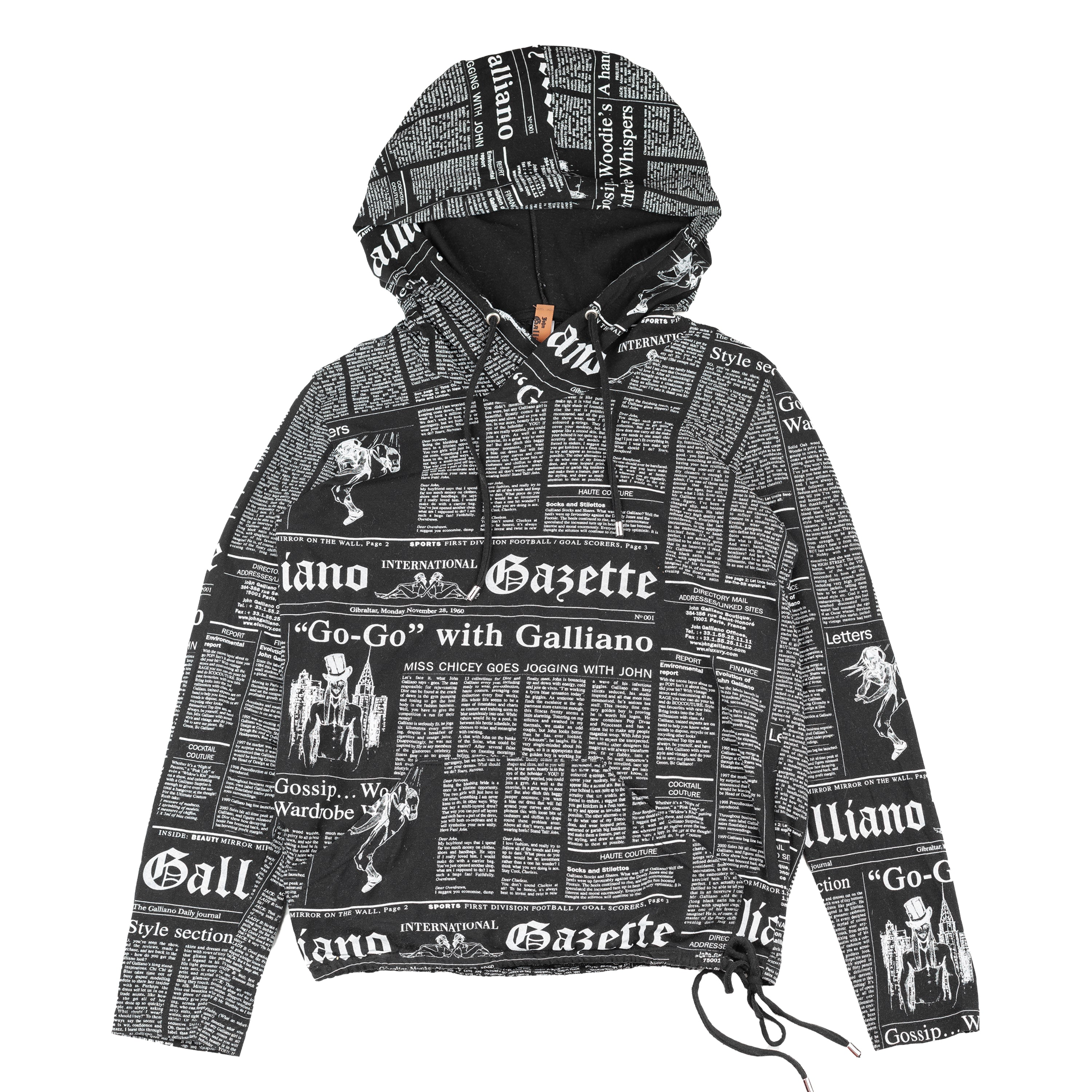 John Galliano Newspaper Gazette Black Hoodie (L)