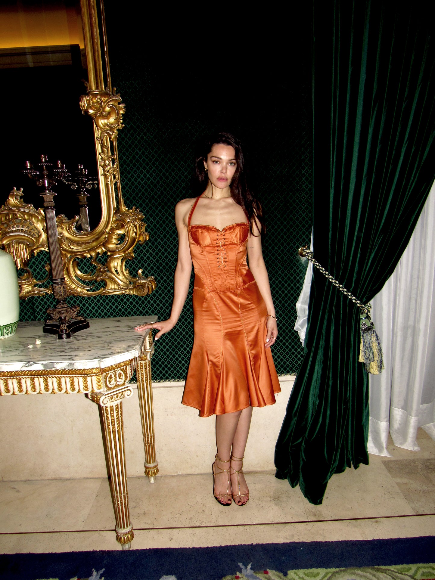 Just Cavalli Vintage Orange Bustier Halter Dress (S)