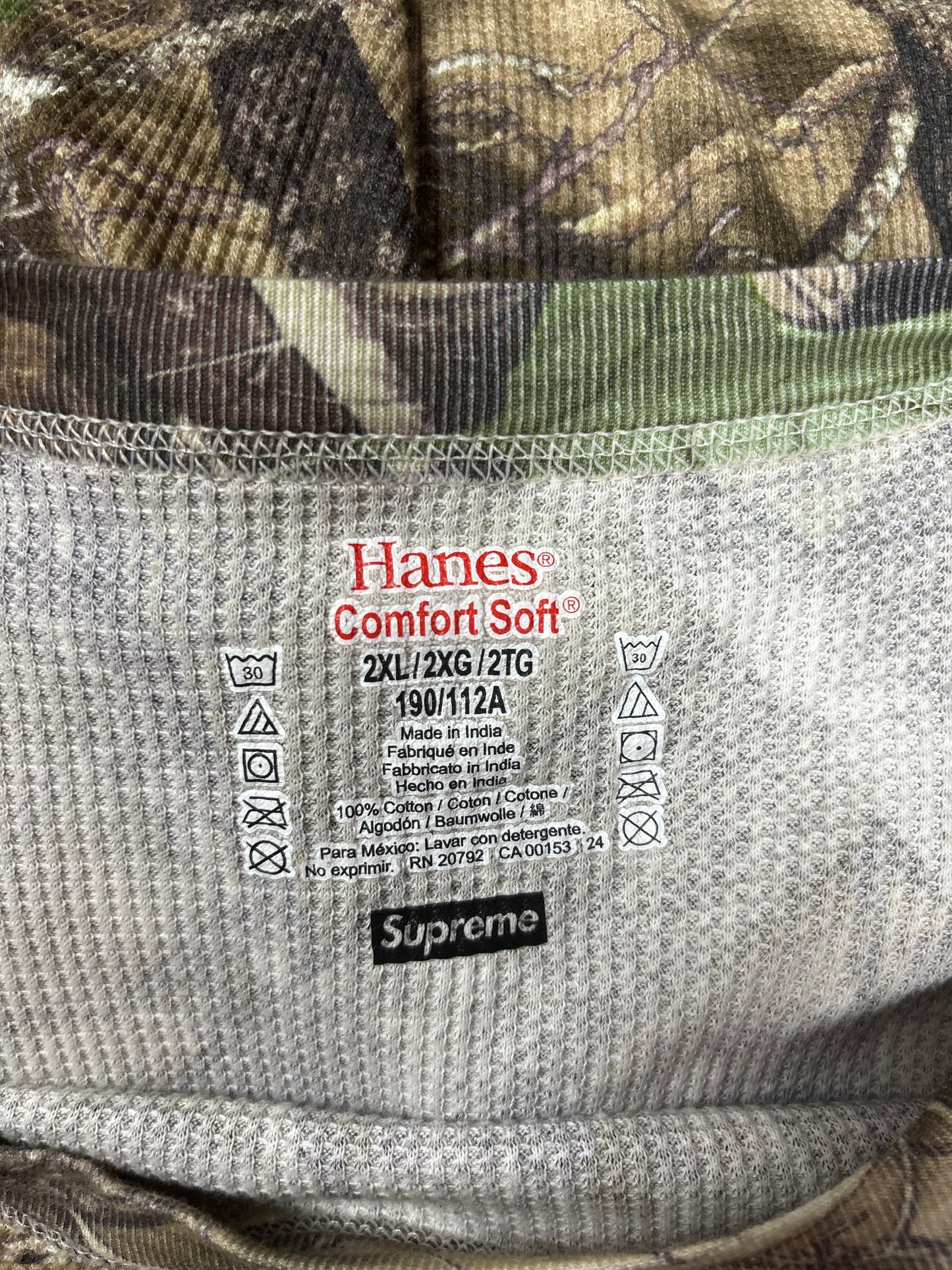 Supreme Hanes FALL-WINTER 2024 Woodland Camouflage Bones Thermal Crew Top (XXL)