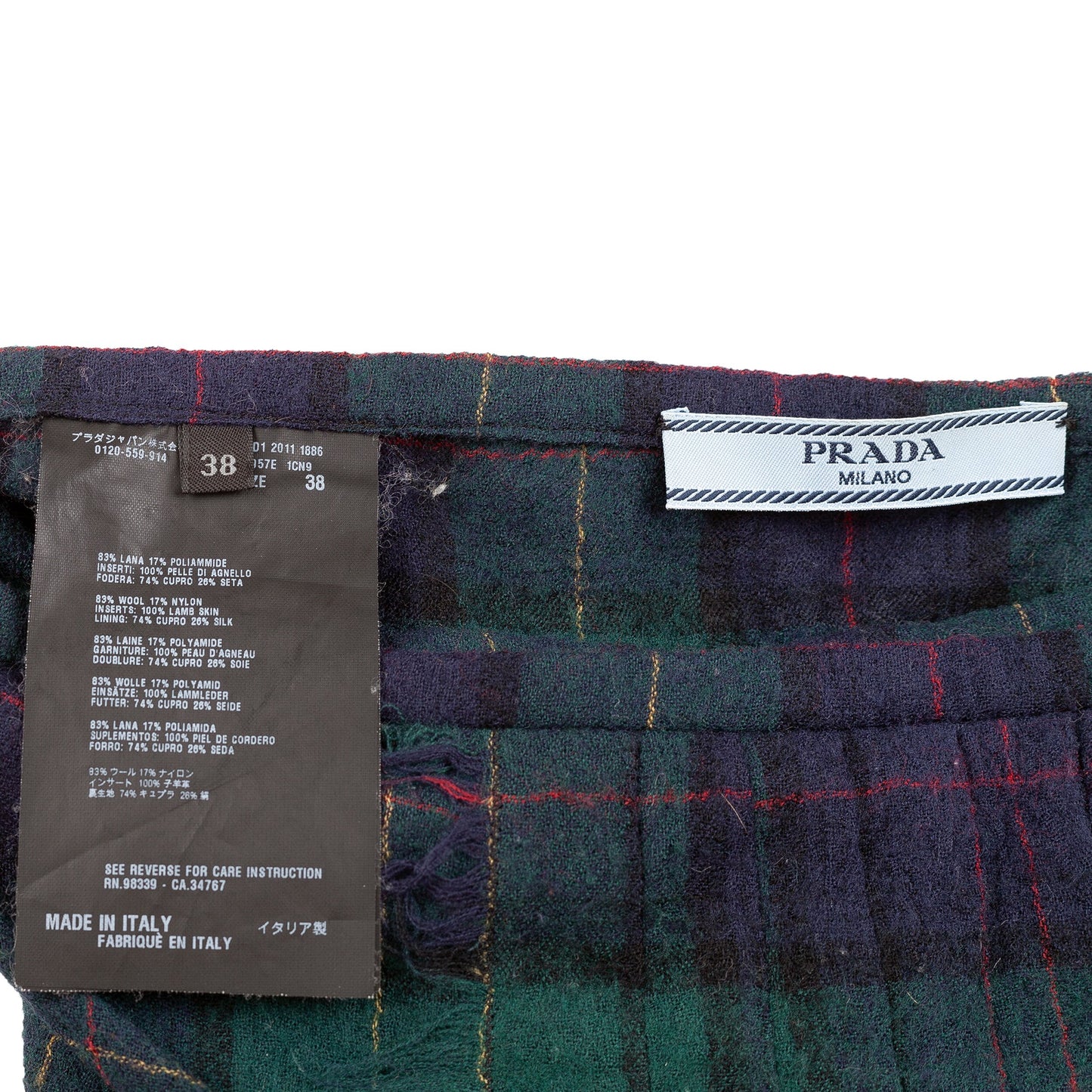 Prada Wool Tartan Plaid Knee Length Skirt