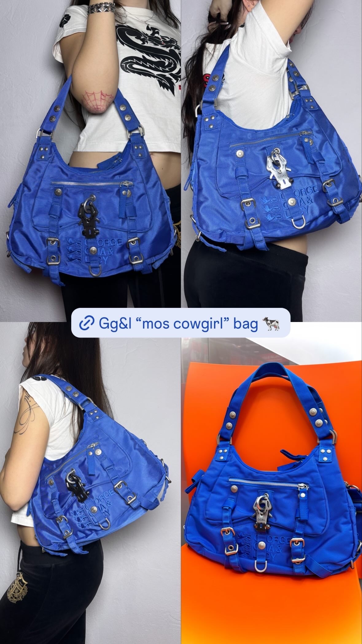 GG&L George Gina & Lucy “MOS COWGIRL” Electric Blue Shoulder Bag