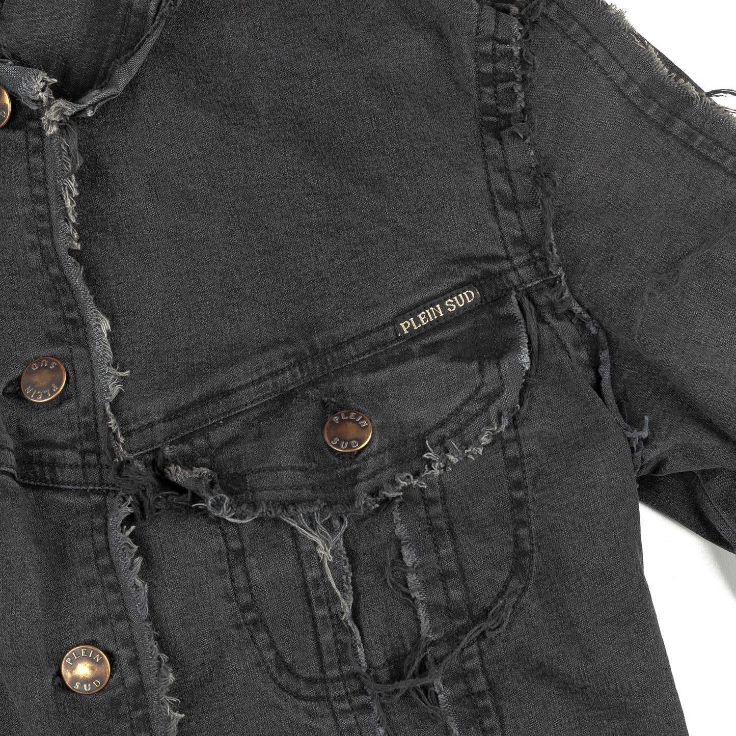 Plein Sud Dark Distressed Vintage Denim Jacket (S)