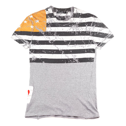 Dolce & Gabbana Vintage Grey Distressed US Flag T-Shirt (S)