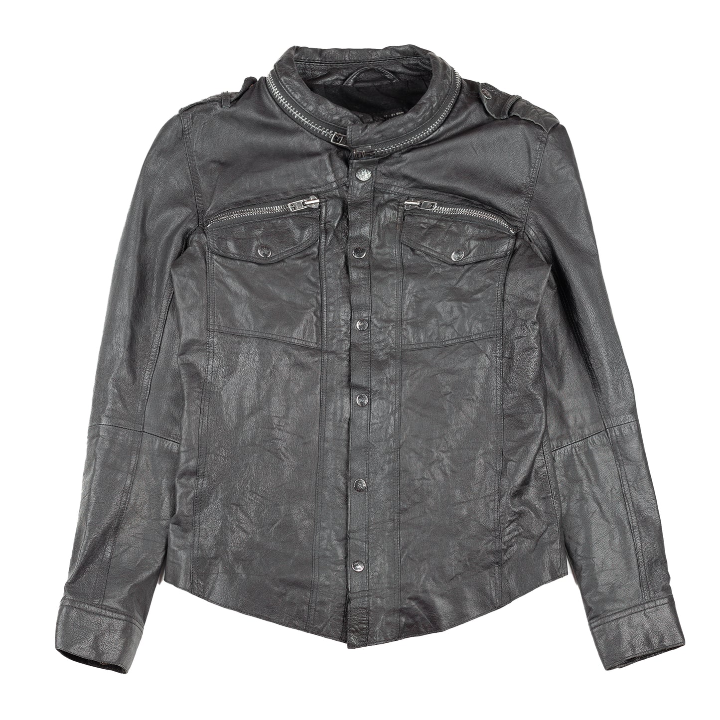 ALLSAINTS SPITALFIELDS Vintage Black Leather Button Up Jacket (M)
