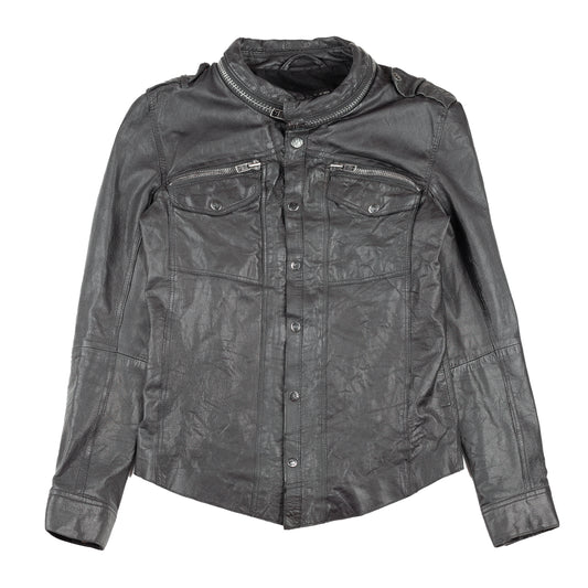ALLSAINTS SPITALFIELDS Vintage Black Leather Button Up Jacket (M)
