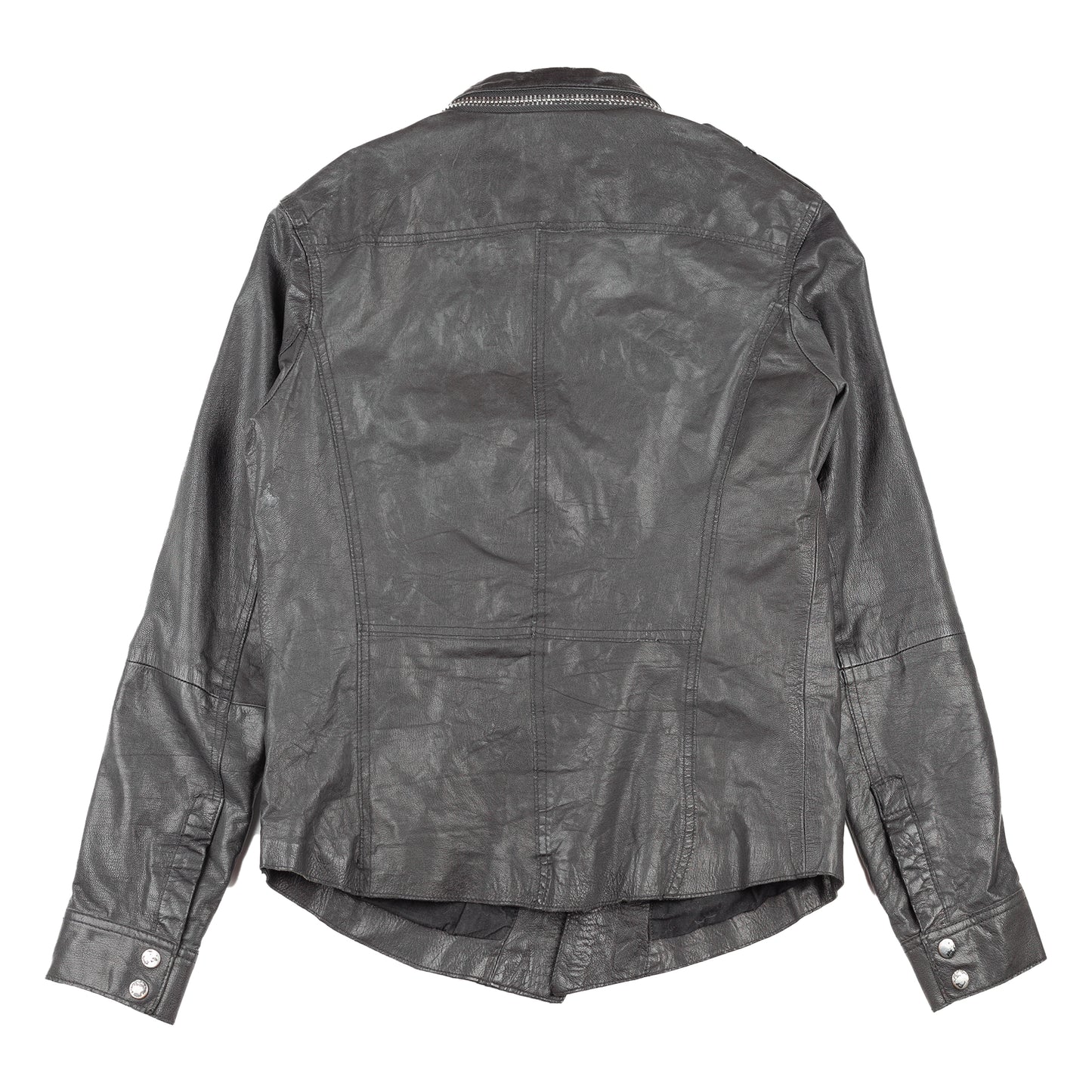ALLSAINTS SPITALFIELDS Vintage Black Leather Button Up Jacket (M)