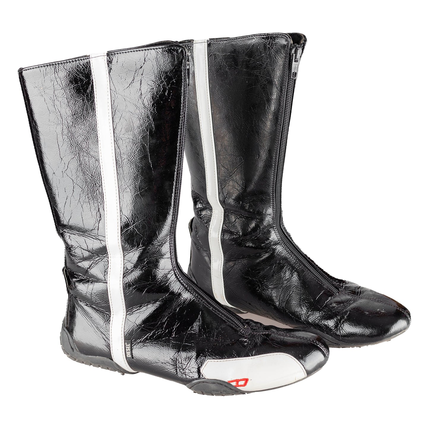Diesel Patent Leather Black Moto Boots
