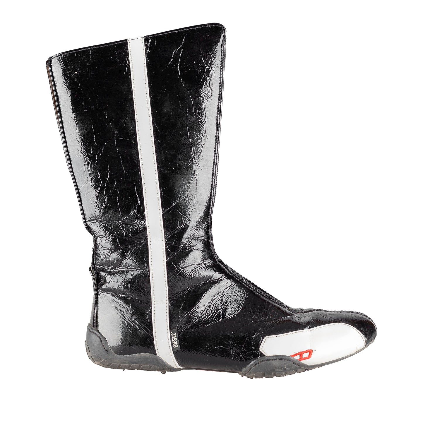 Diesel Patent Leather Black Moto Boots