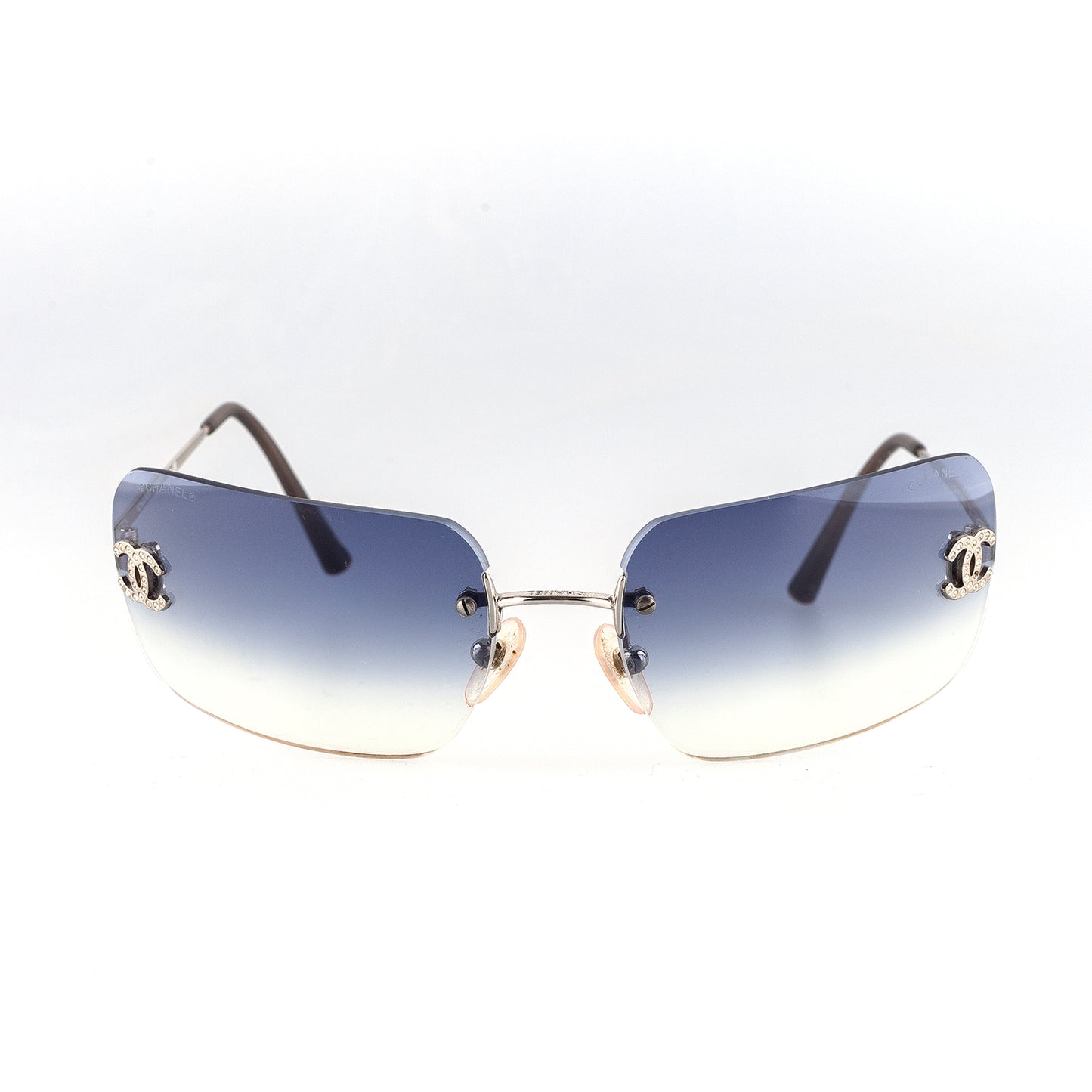 Chanel 4017-D 124/55 CC Logo Rimless Vintage Blue Gradient Sunglasses
