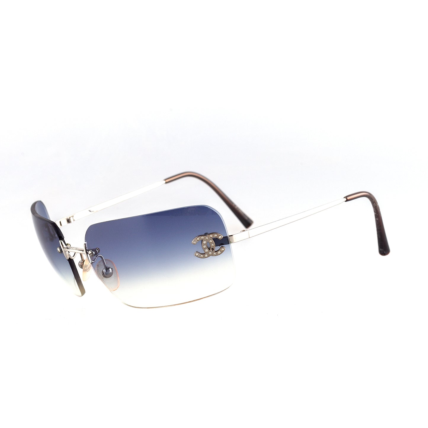 Chanel 4017-D 124/55 CC Logo Rimless Vintage Blue Gradient Sunglasses