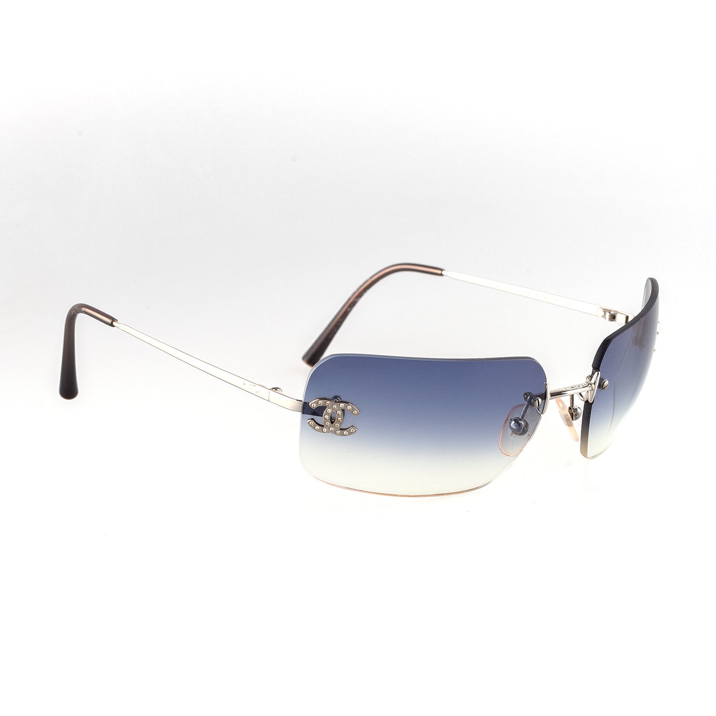Chanel 4017-D 124/55 CC Logo Rimless Vintage Blue Gradient Sunglasses