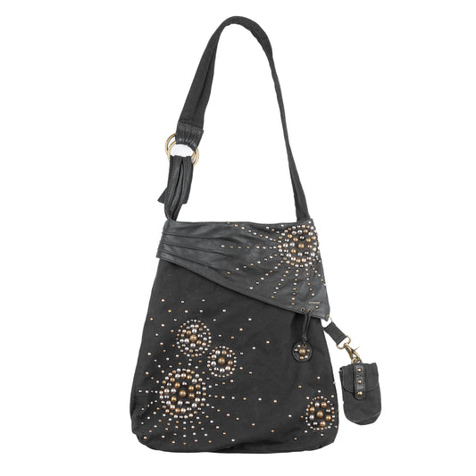 Diesel Studded Crossbody Black Denim Leather Vintage Bag
