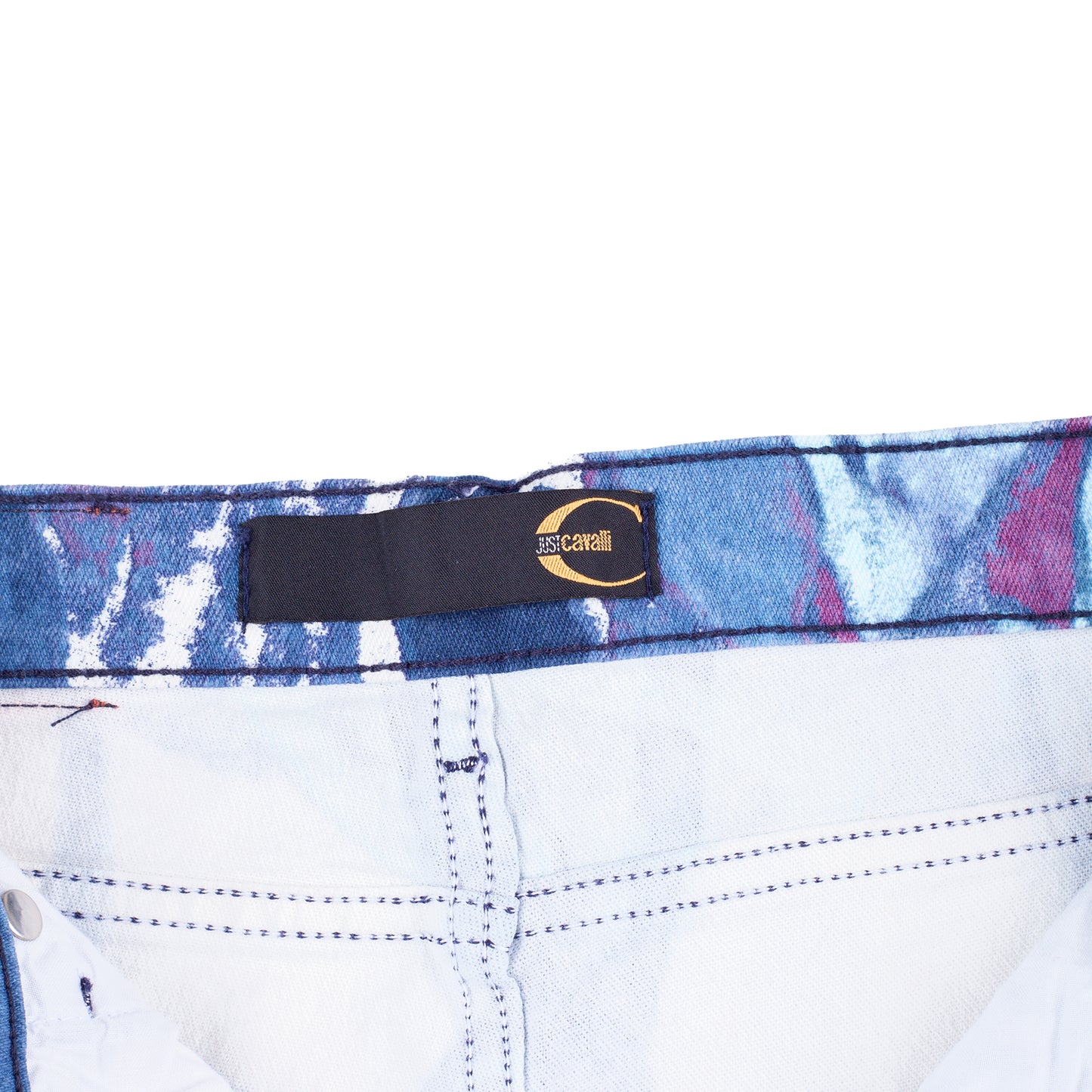 Just Cavalli White Flowers Vintage Blue Pants