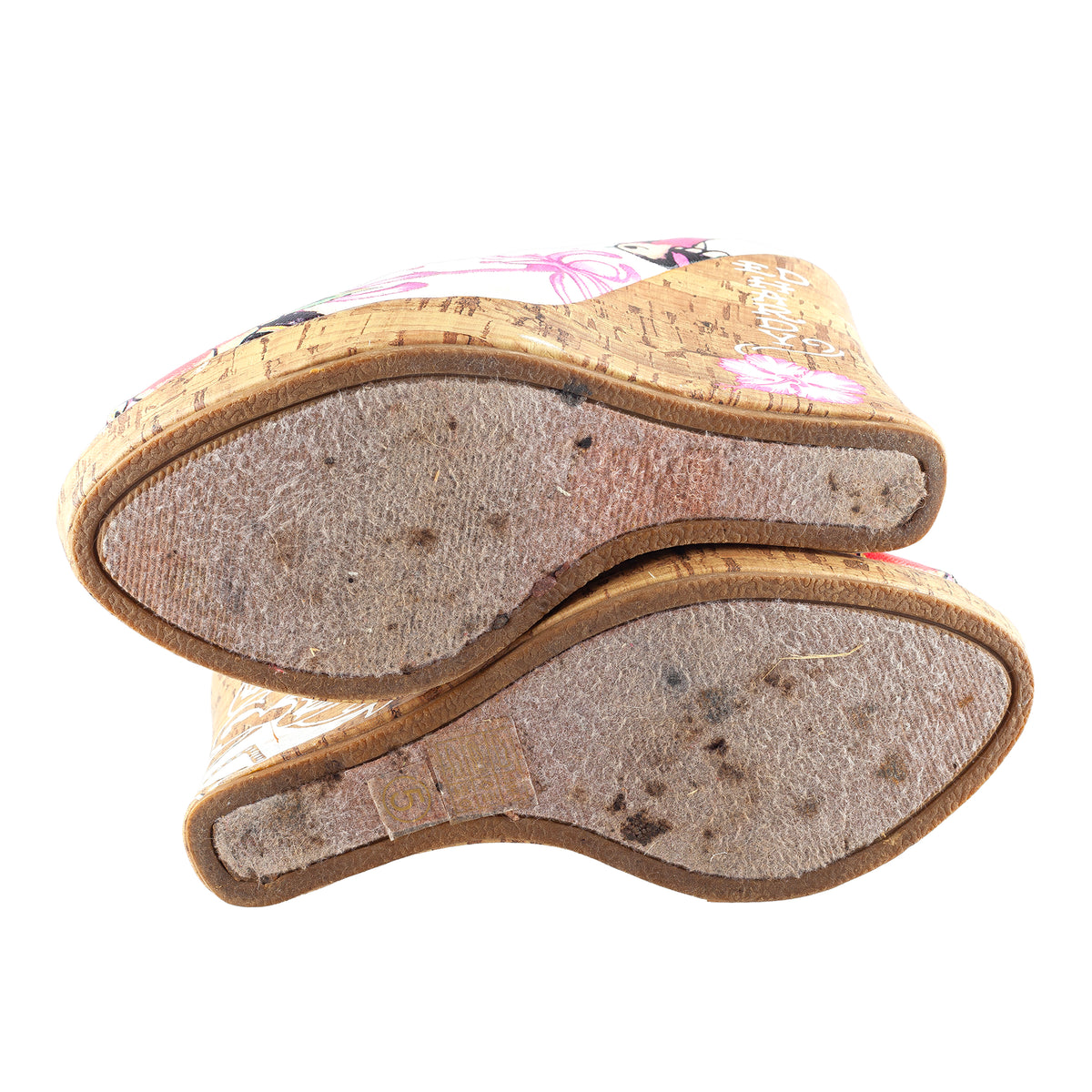 Ed Hardy Tattoo Print Cork Peep-Toe Wedge Pumps