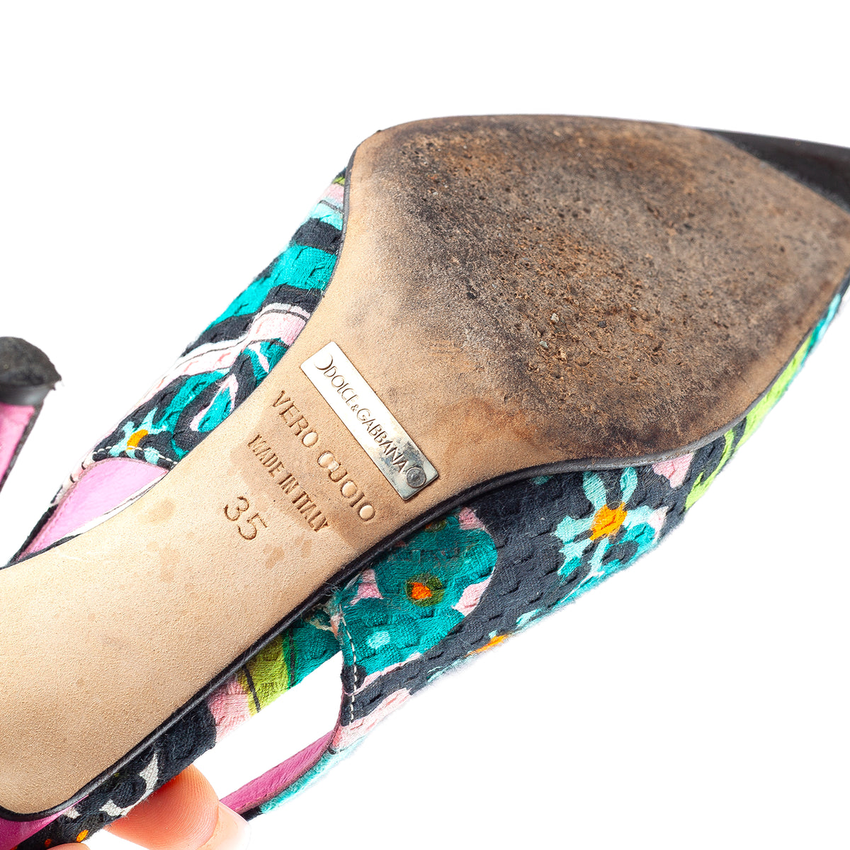 Dolce & Gabbana Floral Print Pointed-Toe Slingback Heels