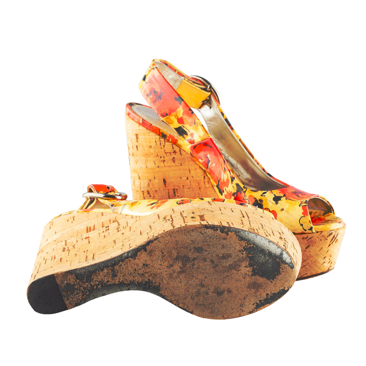 Dolce & Gabbana Floral Print Cork Platform Wedge Sandals