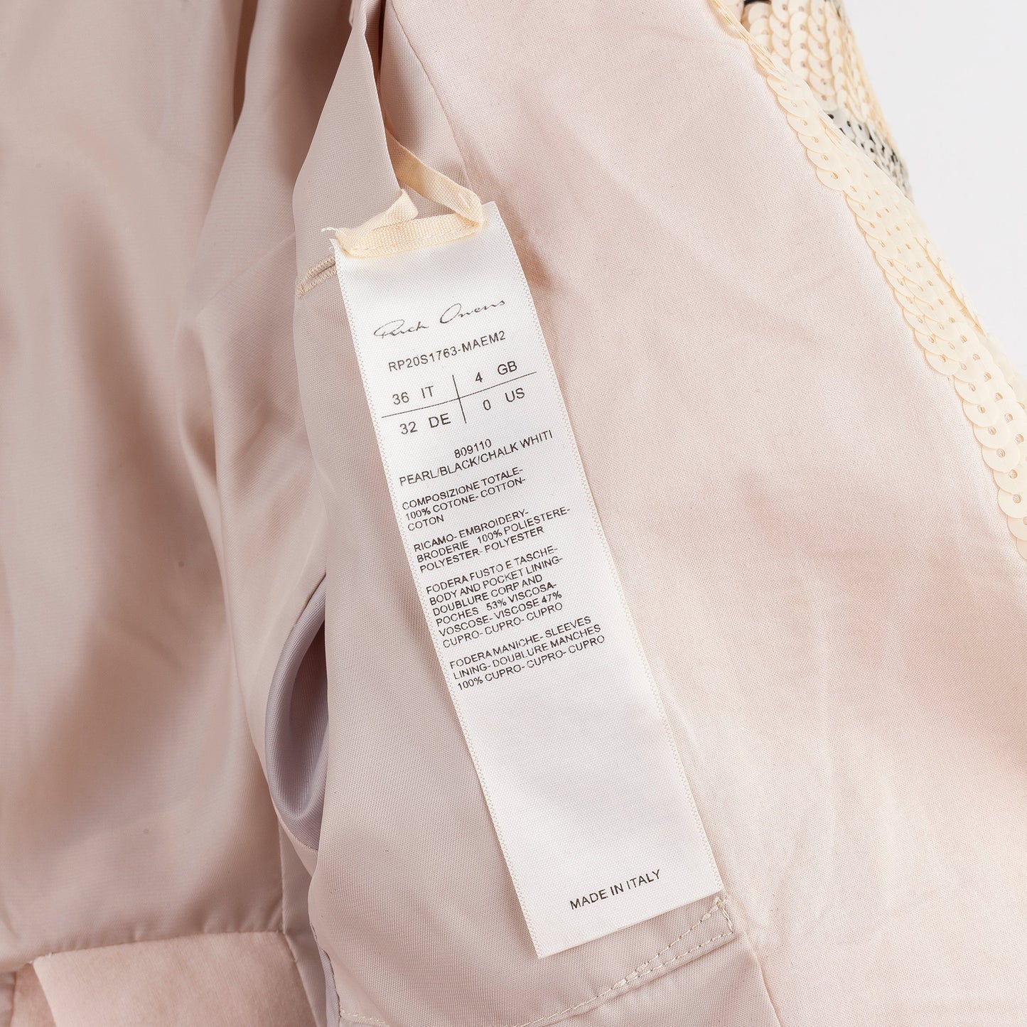 Rick Owens Runway Tecuatl 2020 Cropped Sequins White Chalk Blazer Jacket (XS/S)