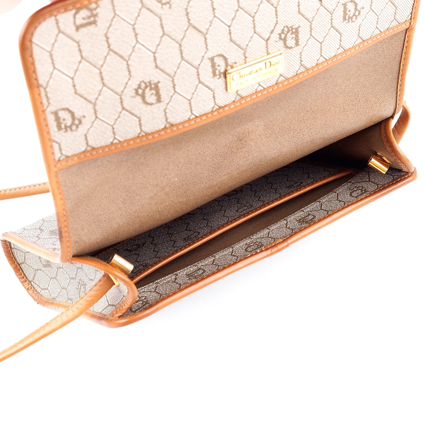 Christian Dior Vintage Monogram Light Brown Leather Crossbody Bag