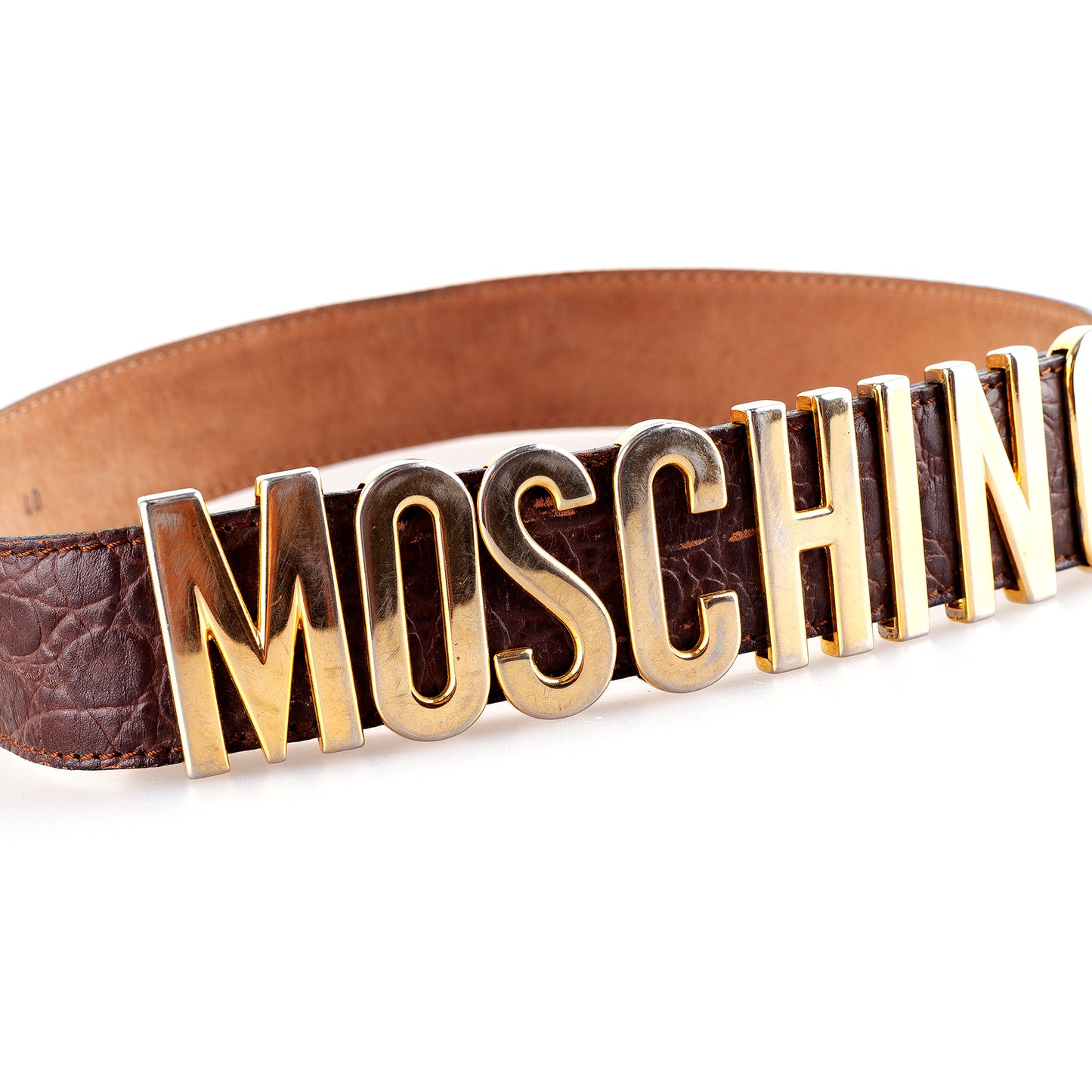 Moschino Brown Golden Leather Belt (80 cm)