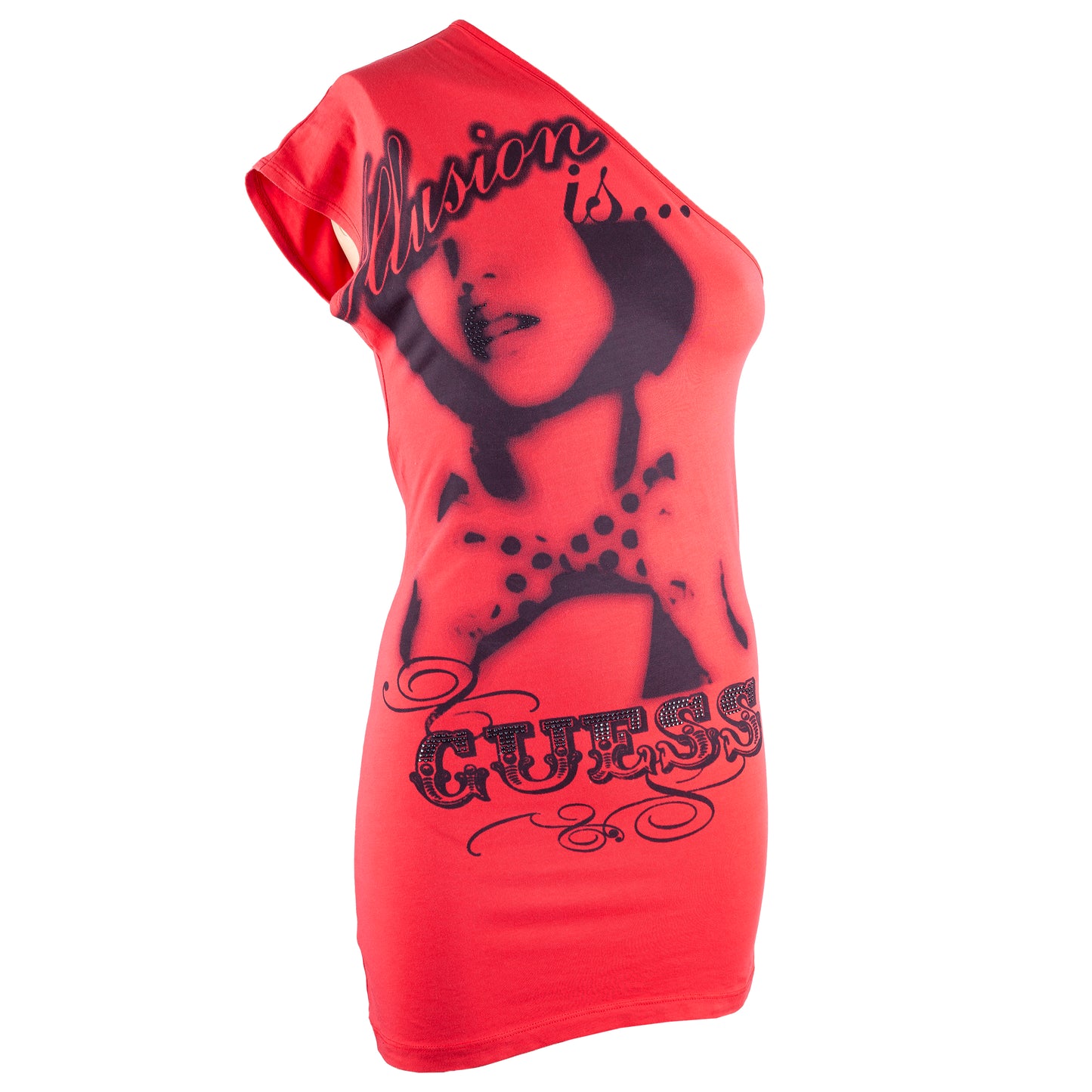 Guess Vintage One-Shoulder Red-Fuchsia Top/Dress (S)