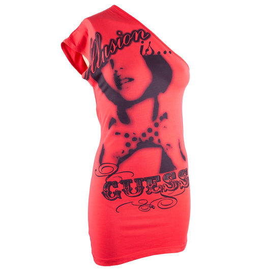 Guess Vintage One-Shoulder Red-Fuchsia Top/Dress (S)