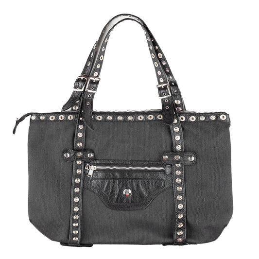 Dolce & Gabbana Black/Gray Pinstripe Eyelets Vintage Bag