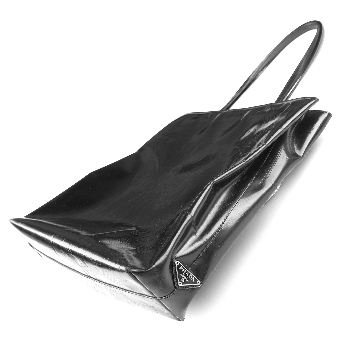 Prada Black Spazzolato Vintage Embossed Shoulder Bag