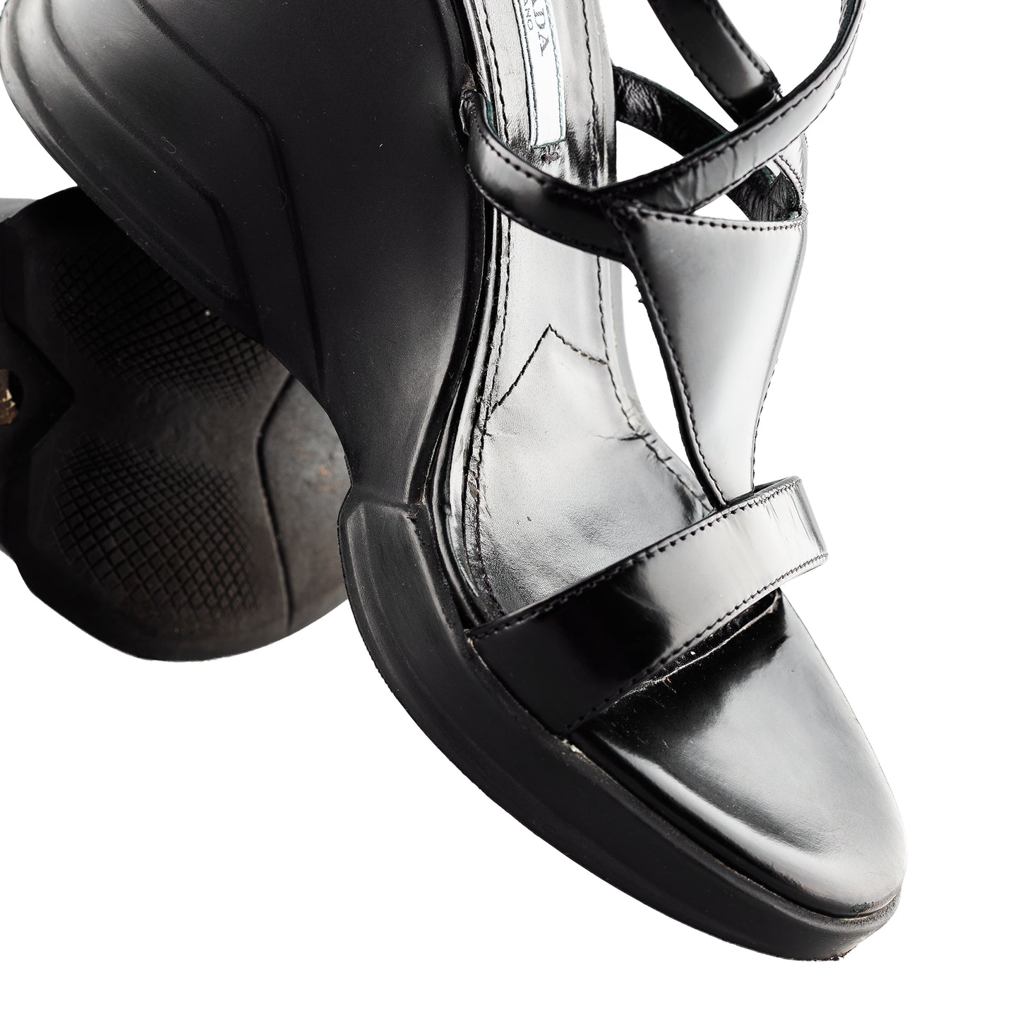 Prada FW 2014 Futuristic Black Wedge Sandals