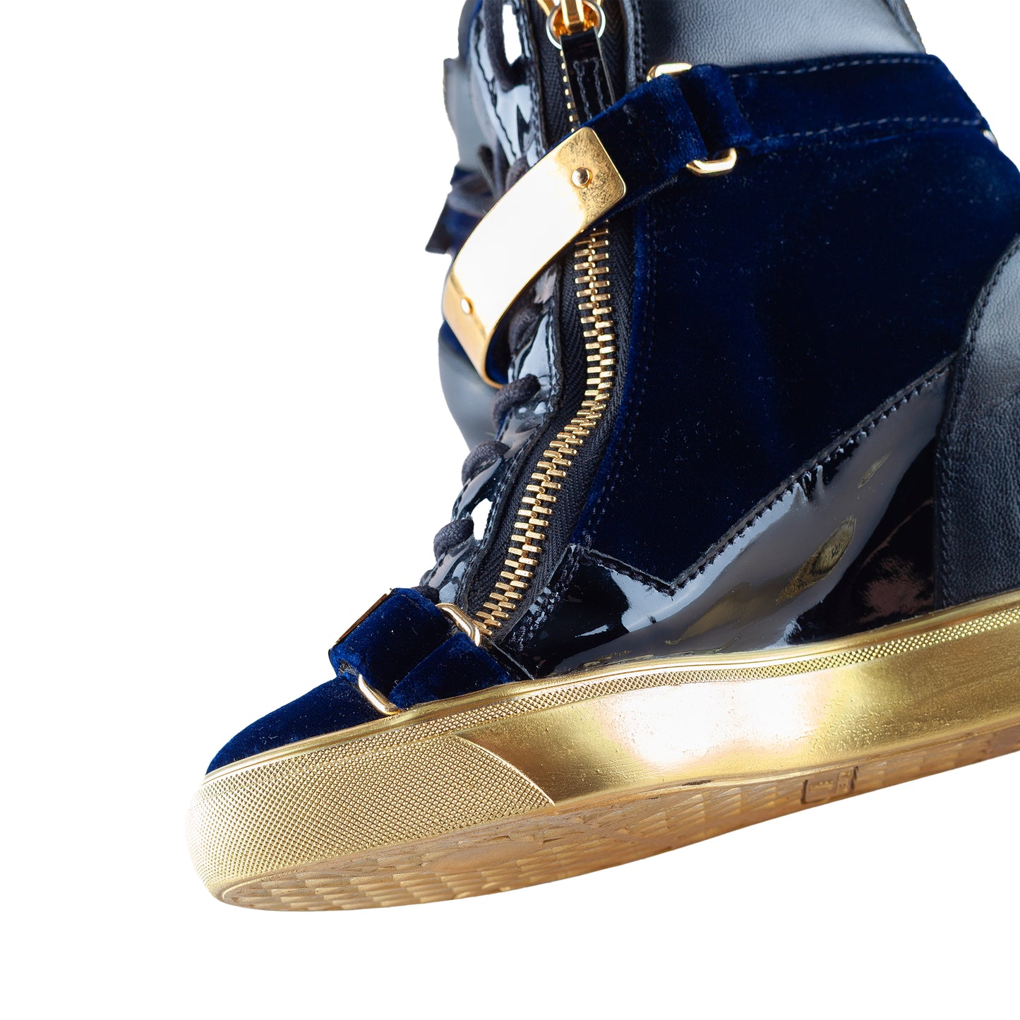 Giuseppe Zanotti Navy Golden Velour Wedge Sneakers