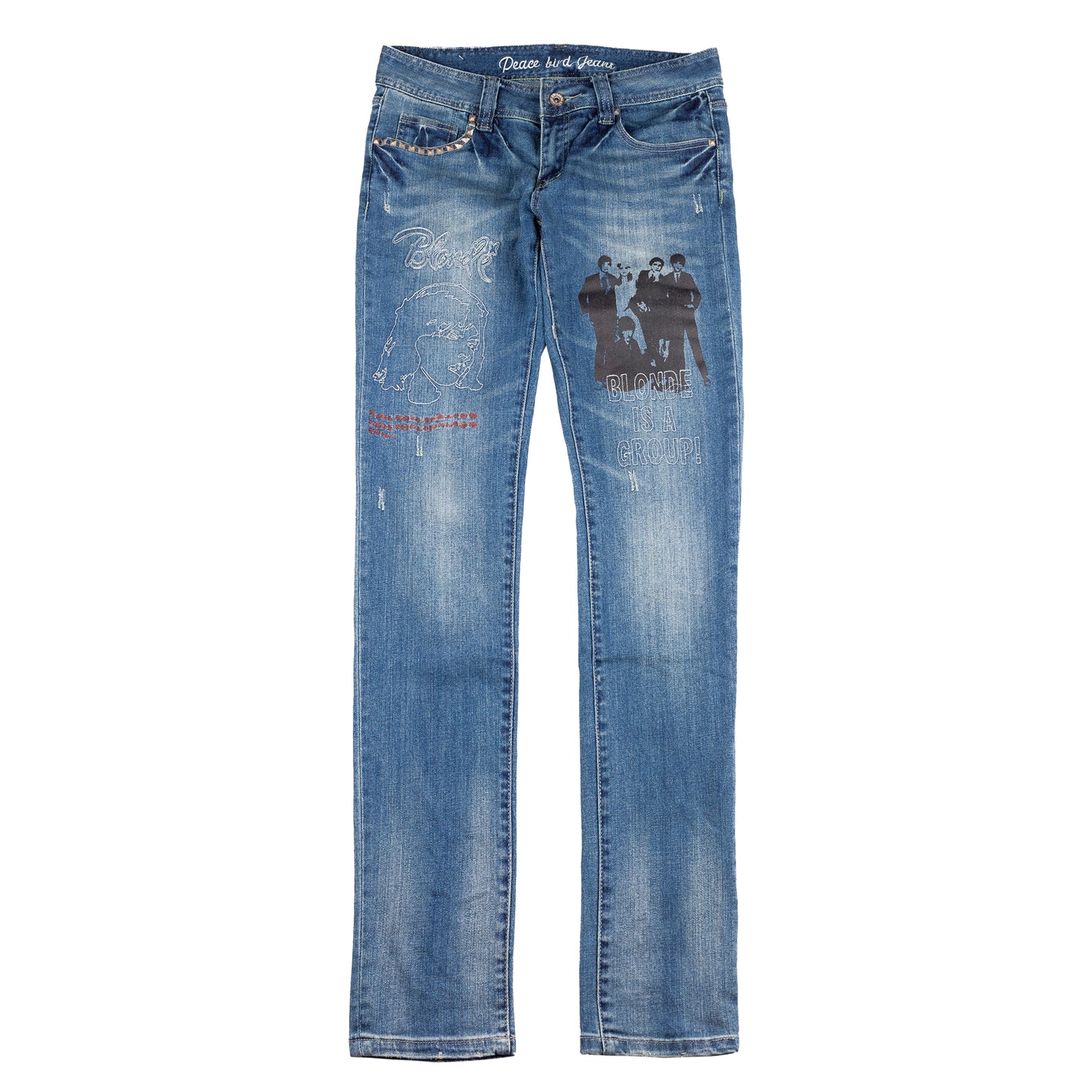 Vintage Printed Blonde Skinny Studded Jeans (M)