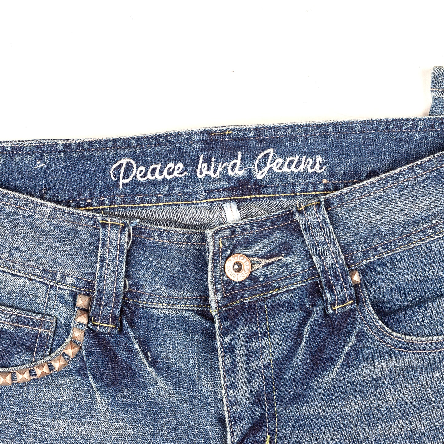 Vintage Printed Blonde Skinny Studded Jeans (M)