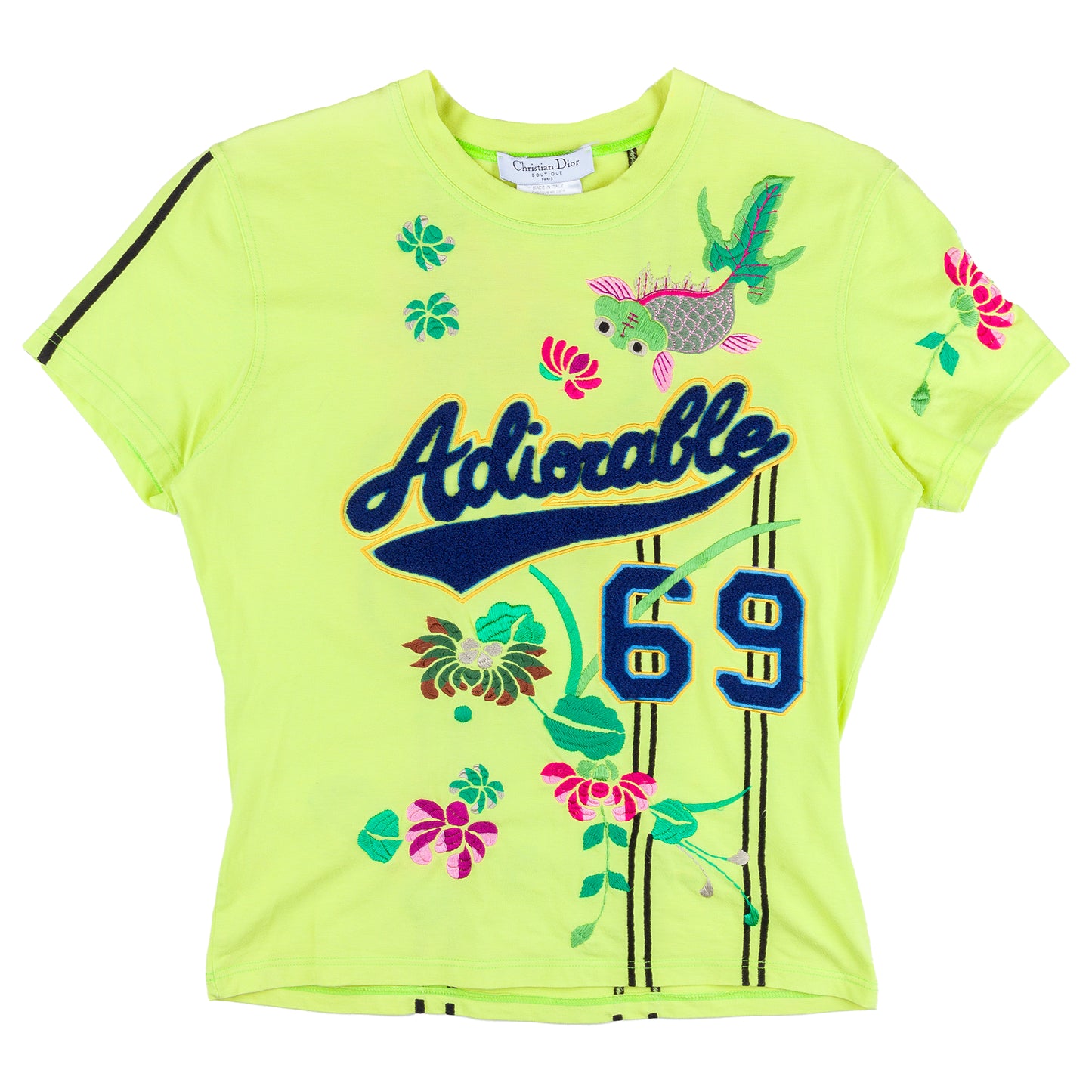 Christian Dior RARE Adiorable Neon Yellow Vintage Baseball T-Shirt (L)