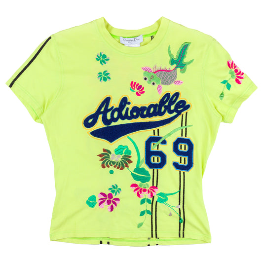 Christian Dior RARE Adiorable Neon Yellow Vintage Baseball T-Shirt (L)