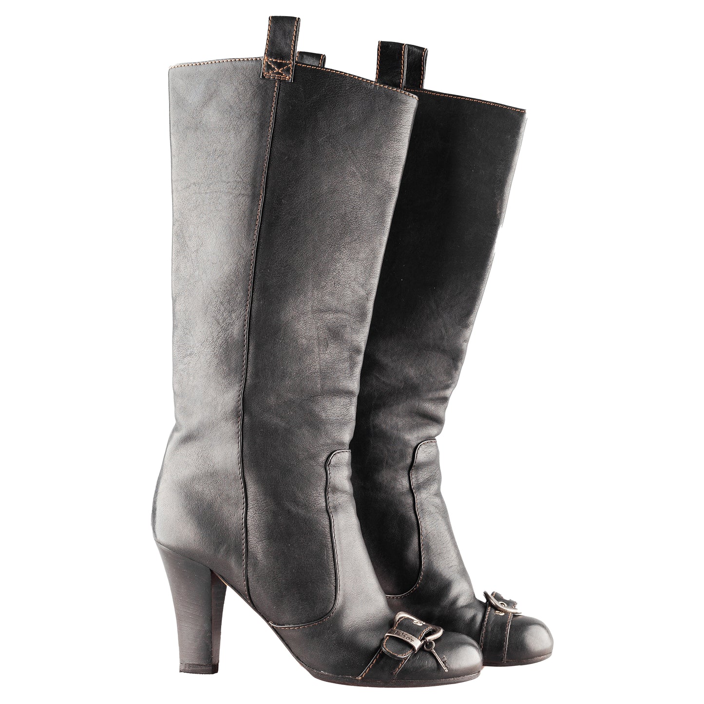 Christian Dior Vintage Black Leather Gaucho High Boots (38 EU)