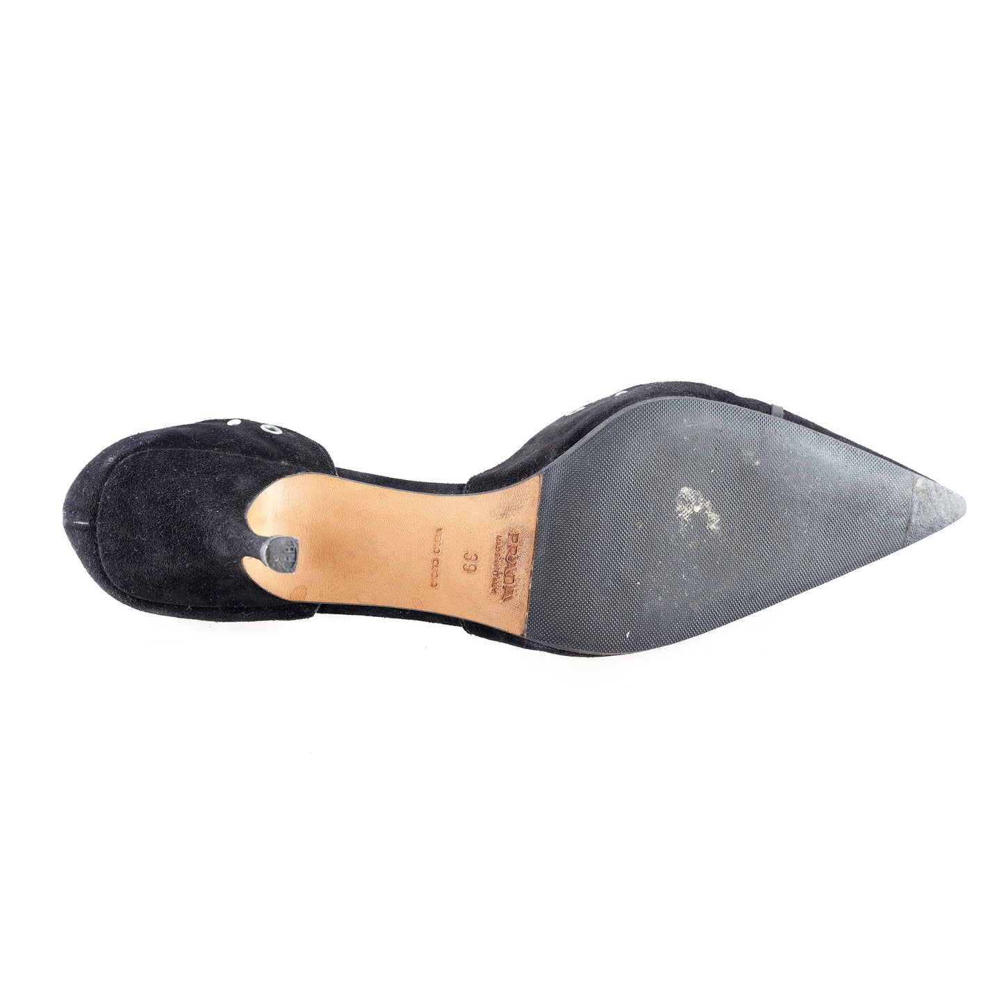 Prada Black Suede Eyelet Bow Kitten Heels (39 EU)