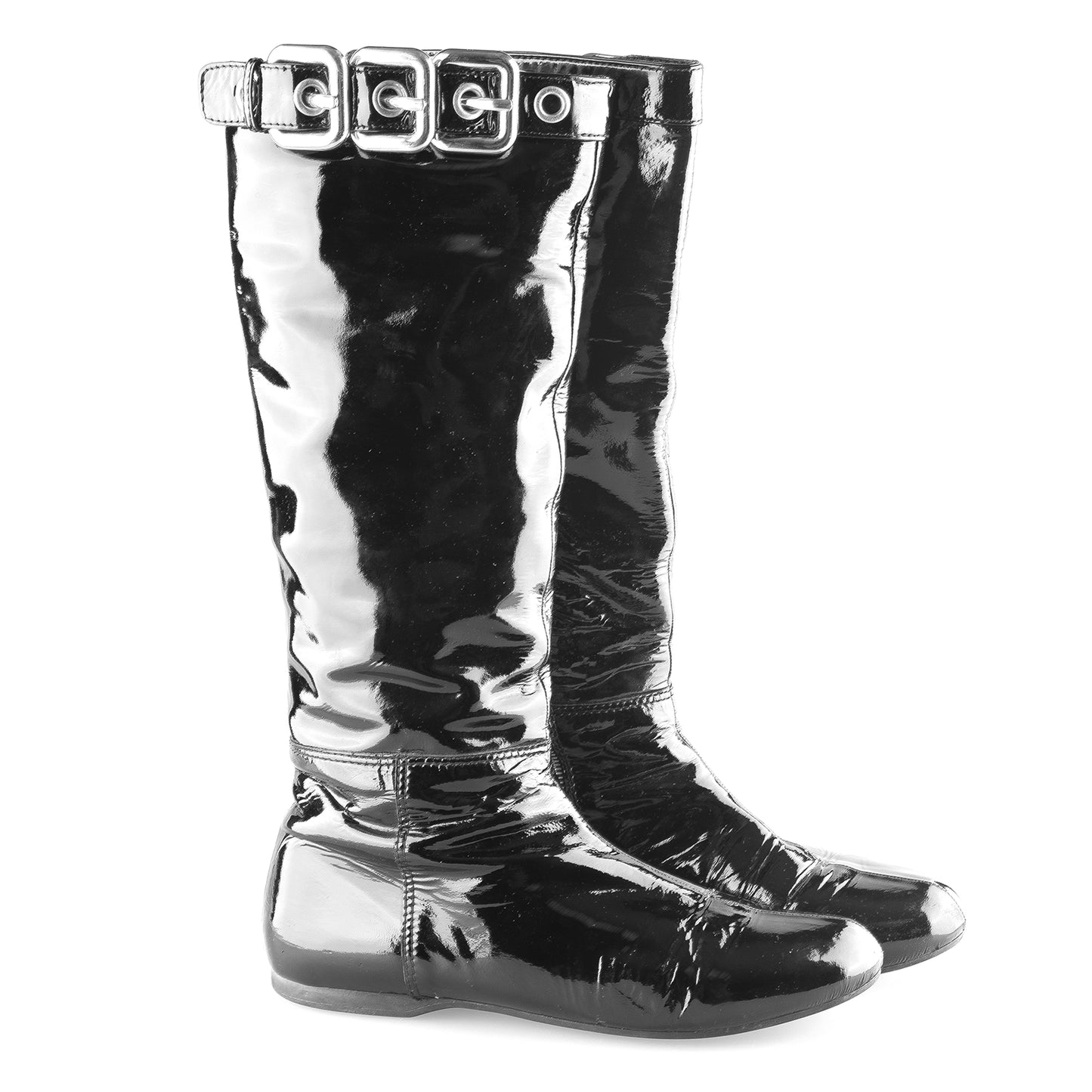 Miu Miu Black Patent Leather Vintage Buckle Boots (39 EU)