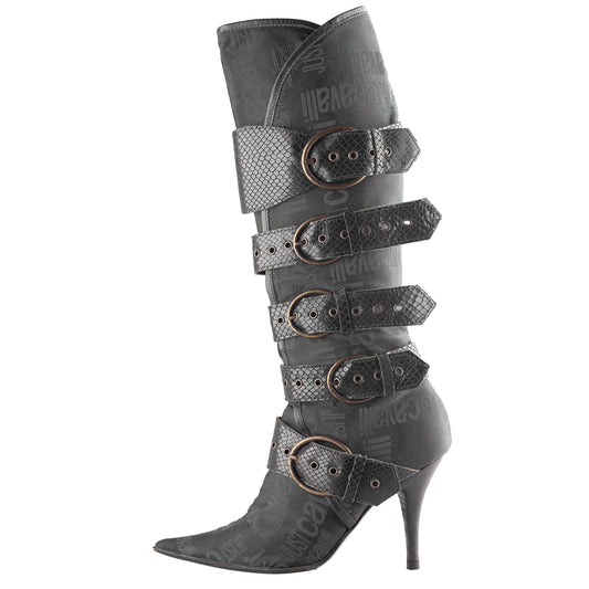 Just Cavalli Black Monogram Vintage Pointed Toe Boots (38 EU)