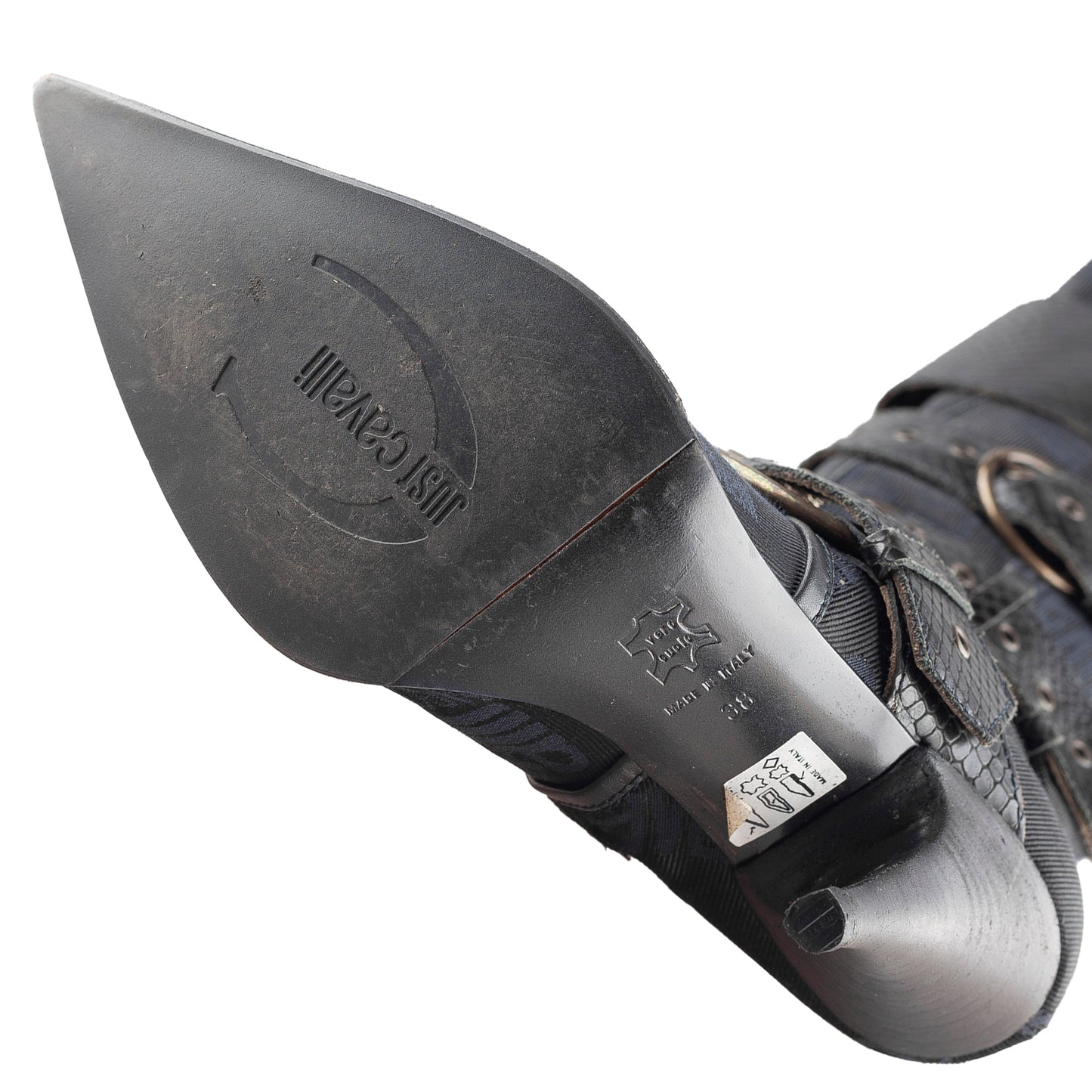 Just Cavalli Black Monogram Vintage Pointed Toe Boots (38 EU)