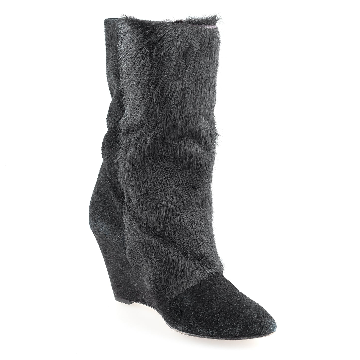 Isabel Marant Lazio Black Fur Suede Wedge Boots (37 IT/ 38 EU))
