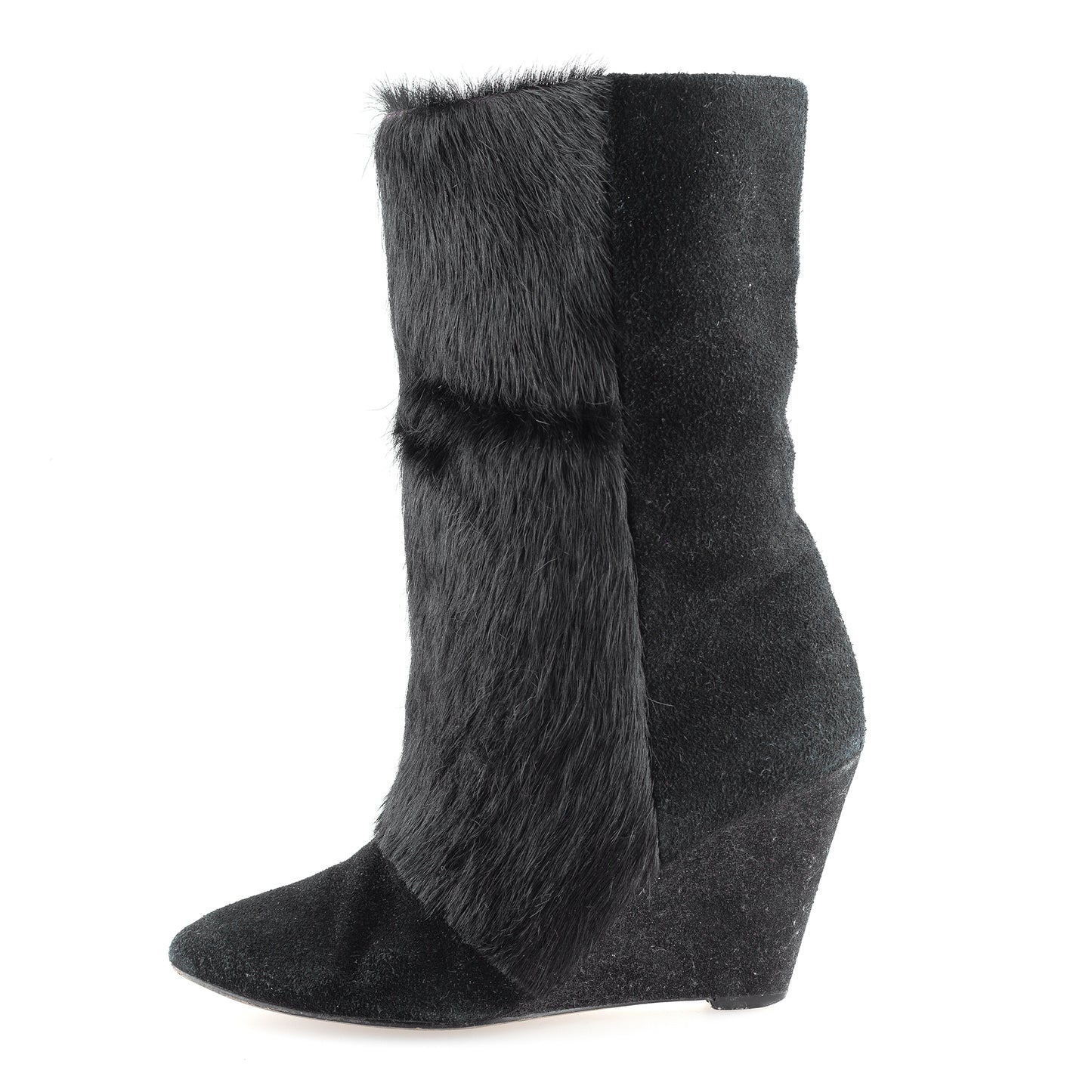 Isabel Marant Lazio Black Fur Suede Wedge Boots (37 IT/ 38 EU))
