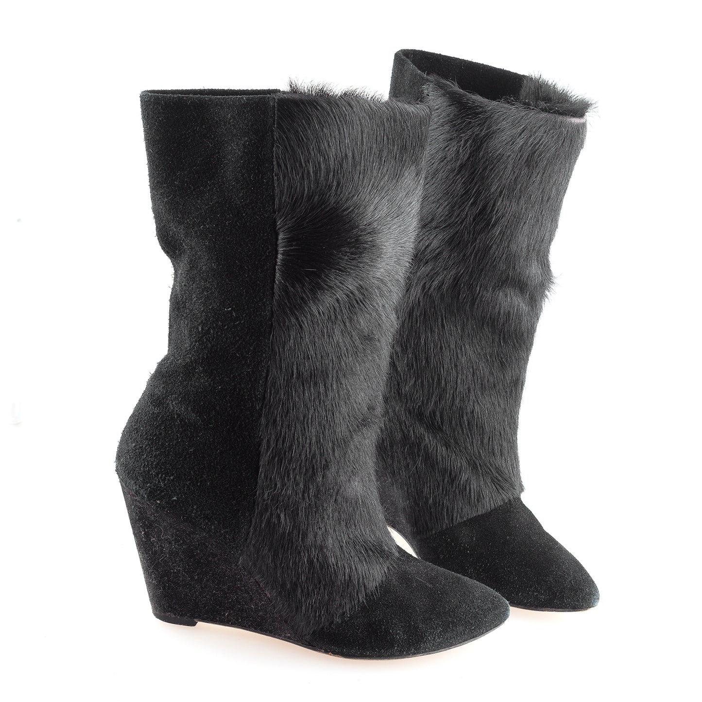 Isabel Marant Lazio Black Fur Suede Wedge Boots (37 IT/ 38 EU))