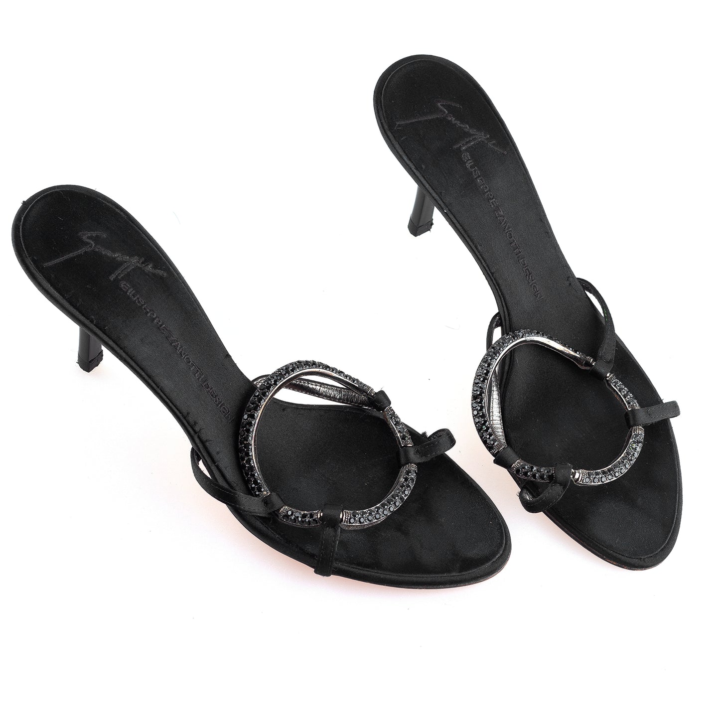 Giuseppe Zanotti Vintage Black Satin Sandal Kitten Heels (37 IT/38 EU)