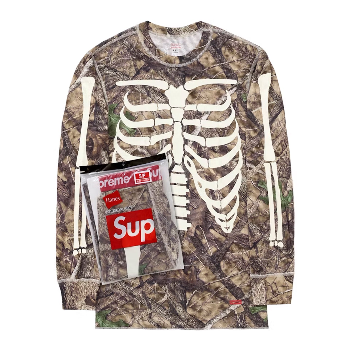 Supreme Hanes FALL-WINTER 2024 Woodland Camouflage Bones Thermal Crew Top (XXL)