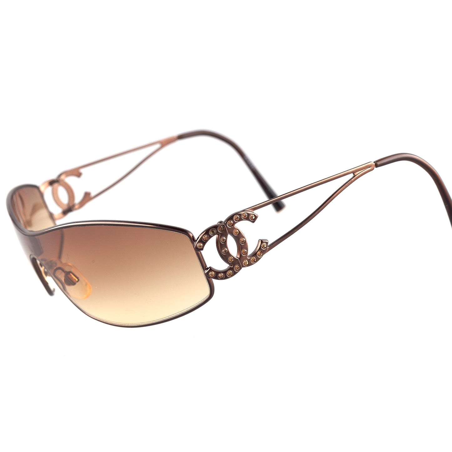 Chanel 4073-B Swarovski Crystals Vintage Shield Bronze Sunglasses