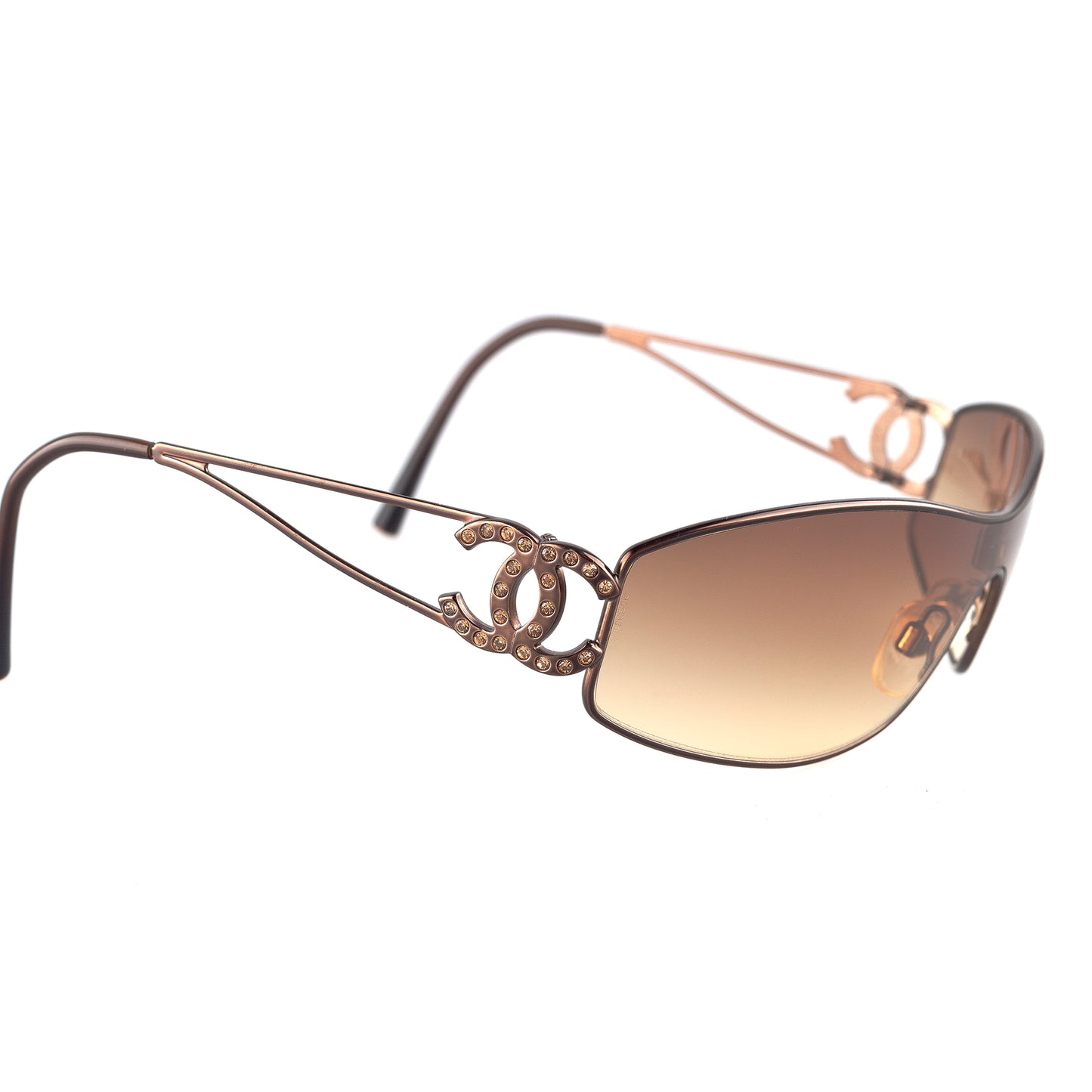 Chanel 4073-B Swarovski Crystals Vintage Shield Bronze Sunglasses