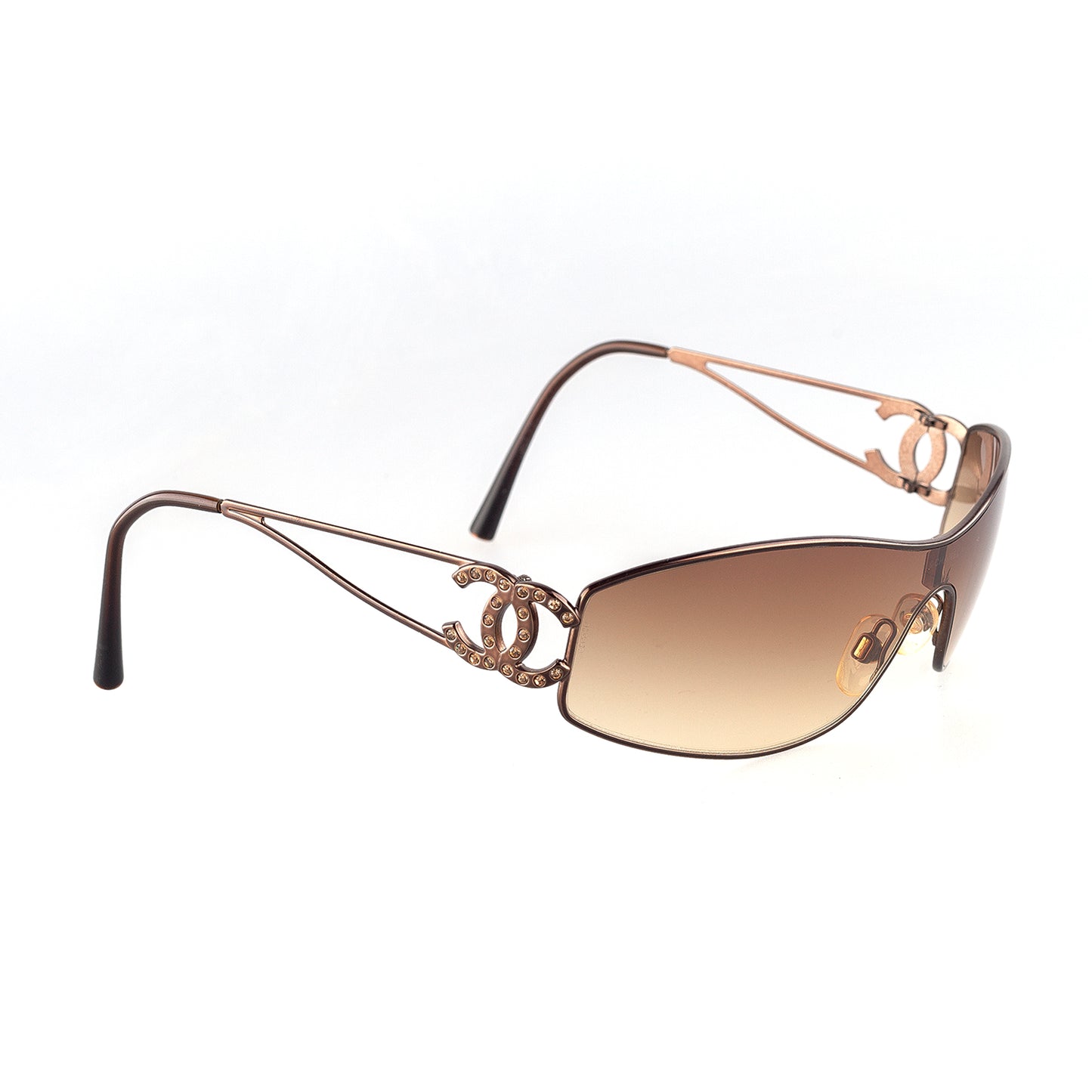 Chanel 4073-B Swarovski Crystals Vintage Shield Bronze Sunglasses